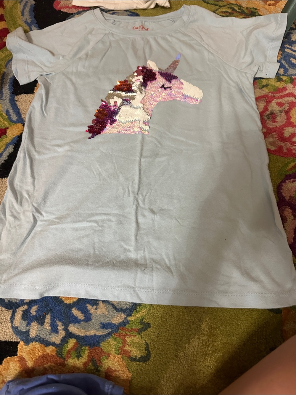 Cat & Jack Light Blue Sequin Unicorn Short Sleeve Tee
